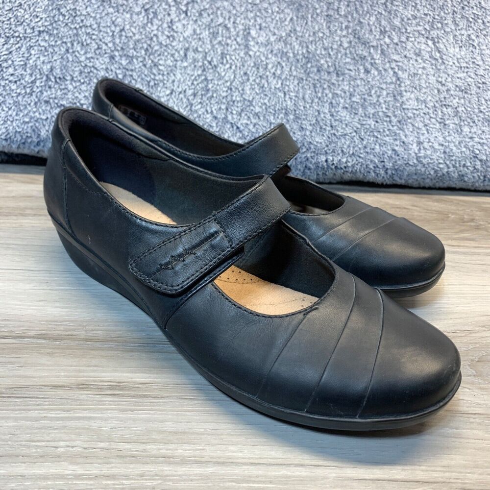 Clarks Women's Kennon 13285 Black Leather Casual Mary Jane Shoes Size‎ 8 M